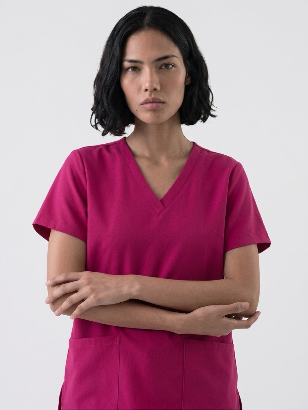 Mandala Fuchsia Pink Scrub Top Womens M V Neck Medical Dental Workwear